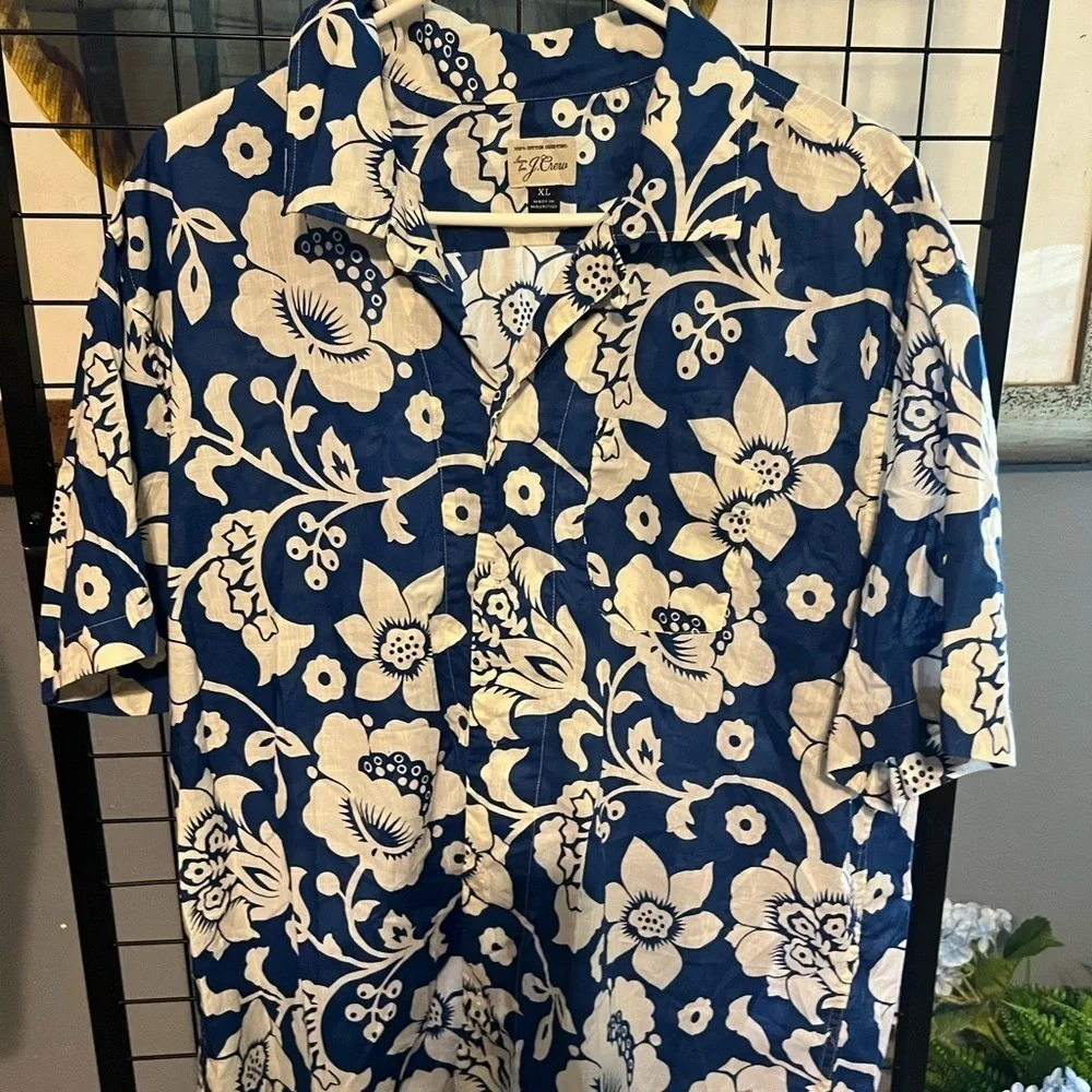 Blue and White Floral Men's Shirt